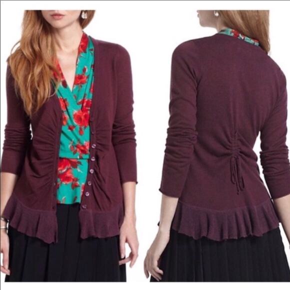 Anthropologie Rosie Neira Button Trail Burgandy Cardigan - Picture 2 of 7